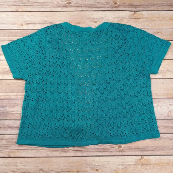 Two One Two New York M Short Sleeve Cardigan Turquoise Made In USA - Picture 4 of 4